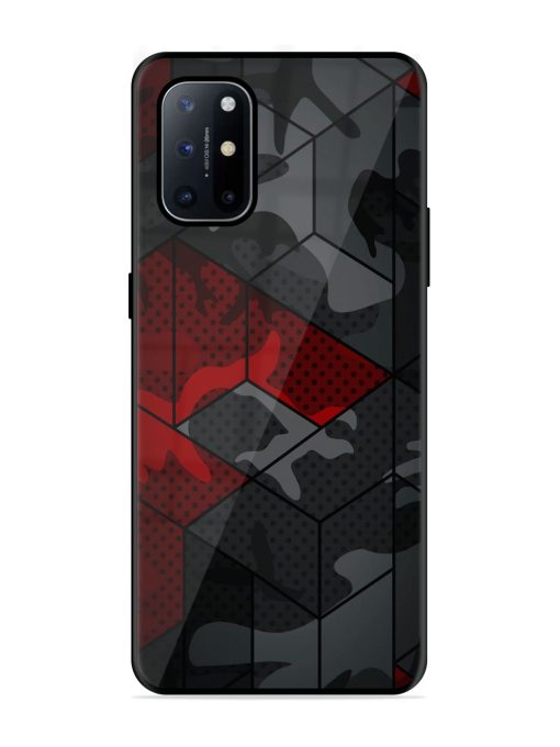 Red And Grey Pattern Glossy Metal Phone Cover for Oneplus 8T (5G) Zapvi