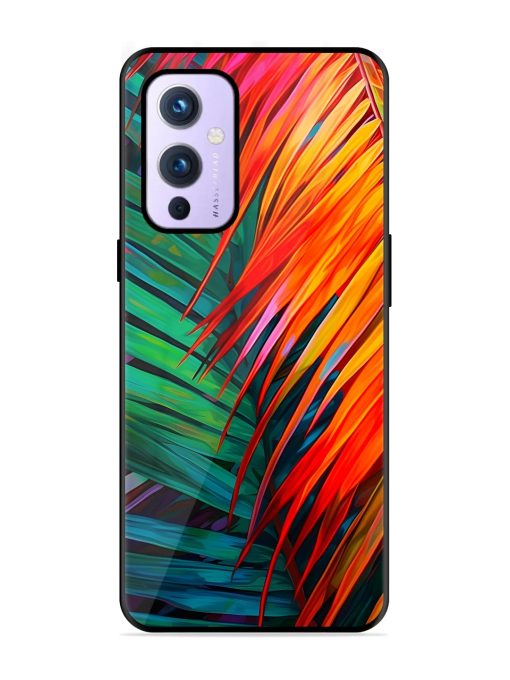 Painted Tropical Leaves Glossy Metal Phone Cover for Oneplus 9 (5G) Zapvi