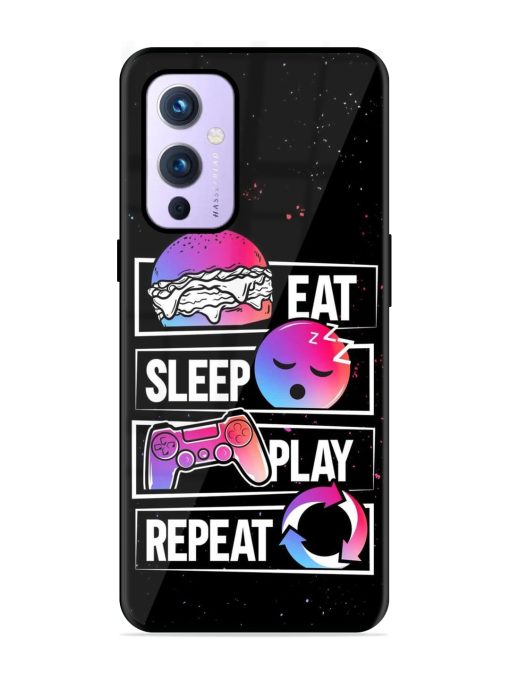 Eat Sleep Play Repeat Glossy Metal Phone Cover for Oneplus 9 (5G) Zapvi