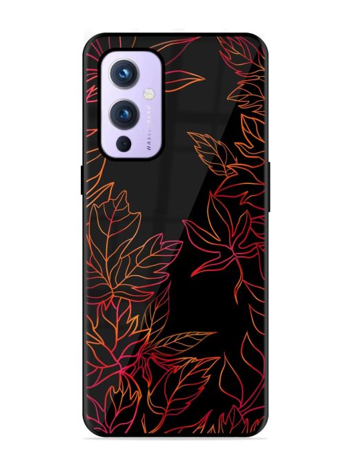 Red Floral Pattern Glossy Metal Phone Cover for Oneplus 9 (5G)