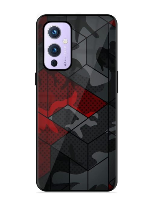 Red And Grey Pattern Glossy Metal Phone Cover for Oneplus 9 (5G) Zapvi