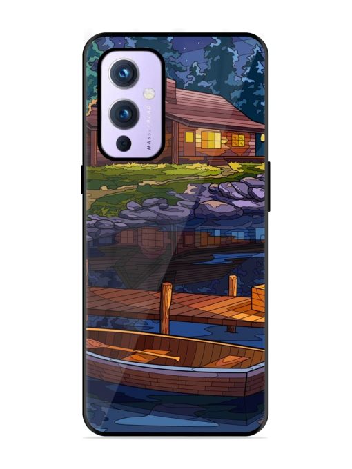 Village Night Scene Glossy Metal Phone Cover for Oneplus 9 (5G)