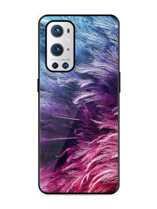 Light Grey Feather Background Glossy Metal Phone Cover for Oneplus 9 Pro (5G) Zapvi