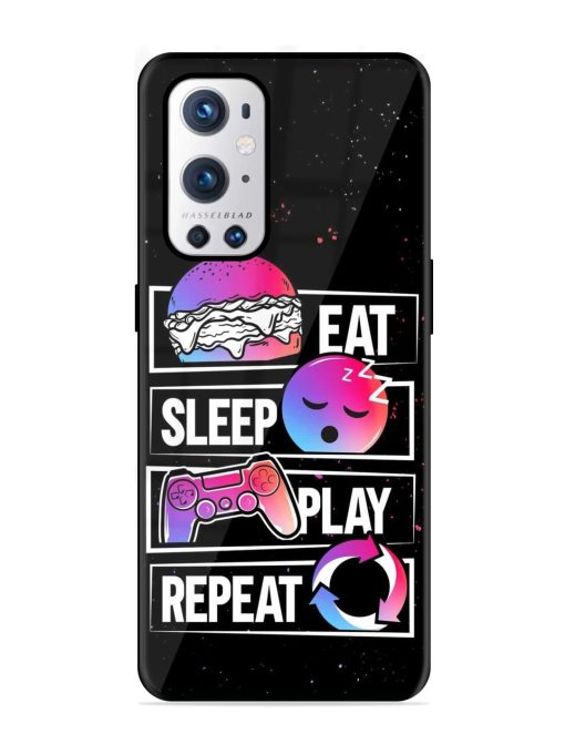 Eat Sleep Play Repeat Glossy Metal Phone Cover for Oneplus 9 Pro (5G) Zapvi