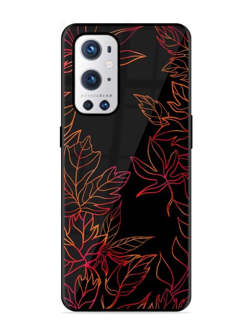 Red Floral Pattern Glossy Metal Phone Cover for Oneplus 9 Pro (5G) Zapvi