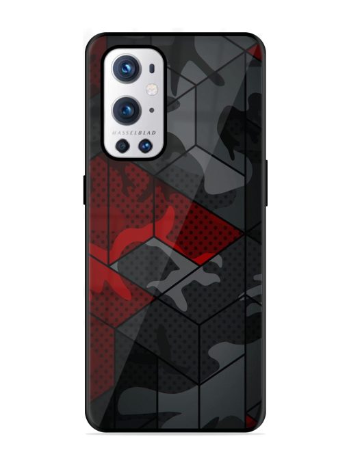 Red And Grey Pattern Glossy Metal Phone Cover for Oneplus 9 Pro (5G) Zapvi