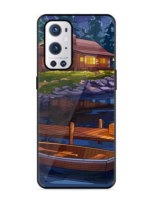 Village Night Scene Glossy Metal Phone Cover for Oneplus 9 Pro (5G)