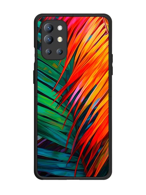 Painted Tropical Leaves Glossy Metal Phone Cover for Oneplus 9R (5G) Zapvi