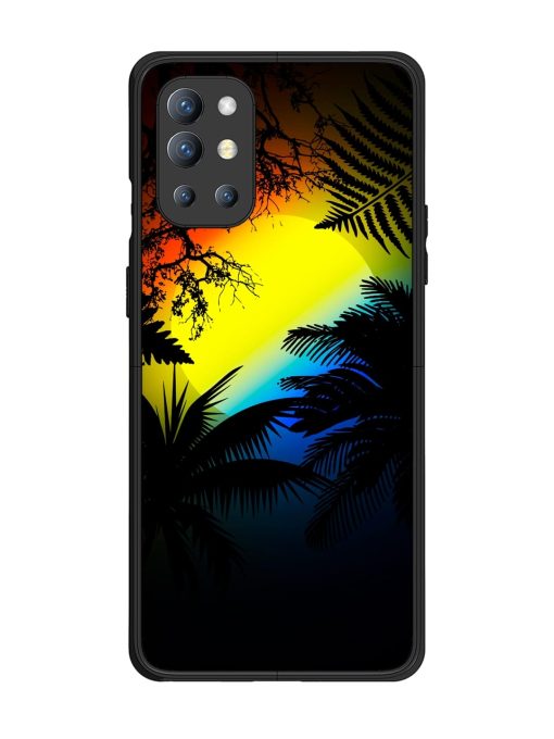 Colorful Sunset With Palm Trees Glossy Metal Phone Cover for Oneplus 9R (5G) Zapvi