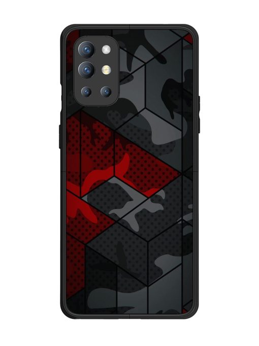 Red And Grey Pattern Glossy Metal Phone Cover for Oneplus 9R (5G) Zapvi