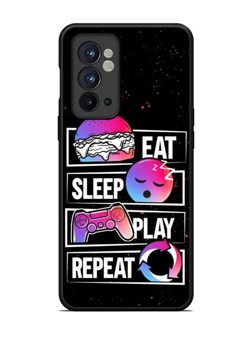 Eat Sleep Play Repeat Glossy Metal Phone Cover for Oneplus 9RT (5G) Zapvi