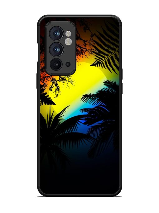 Colorful Sunset With Palm Trees Glossy Metal Phone Cover for Oneplus 9RT (5G) Zapvi