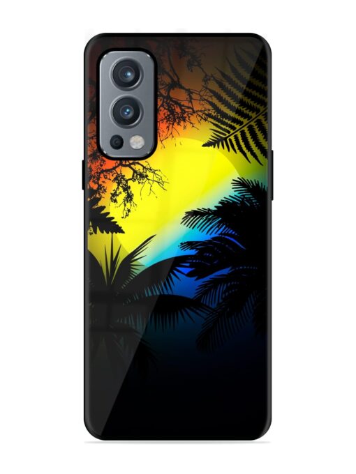 Colorful Sunset With Palm Trees Glossy Metal Phone Cover for Oneplus Nord 2 (5G) Zapvi