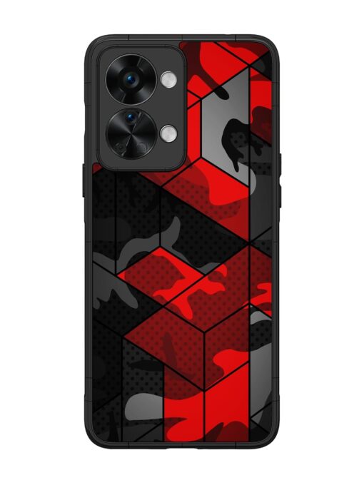 Royal Red Camouflage Pattern Glossy Metal Phone Cover for Oneplus Nord 2T (5G) Zapvi