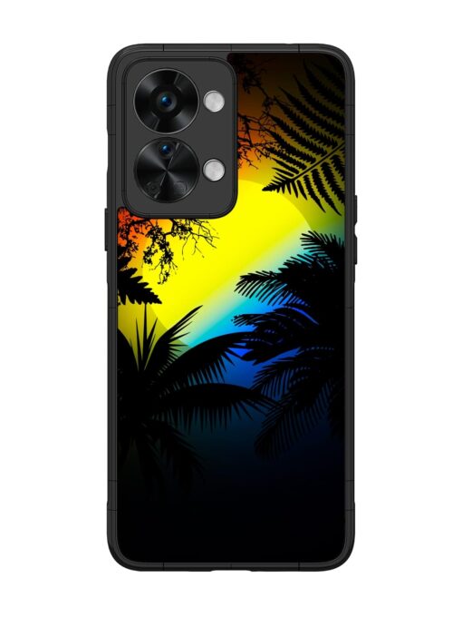 Colorful Sunset With Palm Trees Glossy Metal Phone Cover for Oneplus Nord 2T (5G)