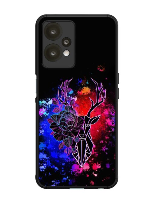 Floral Deer Art Glossy Metal Phone Cover for Oneplus Nord Ce 2 Lite (5G)