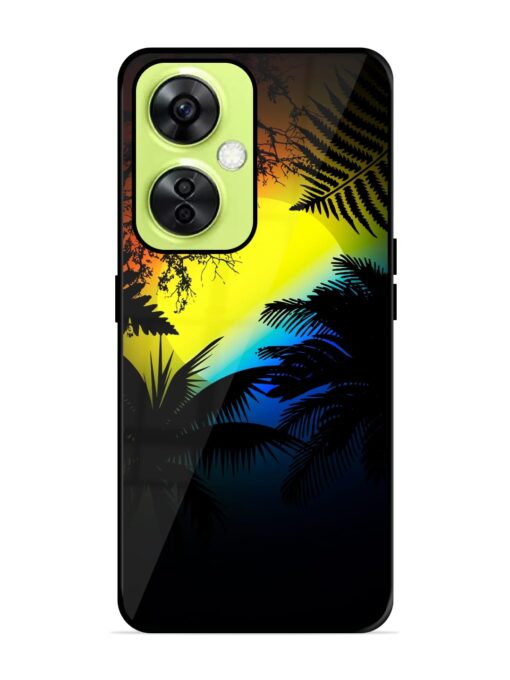 Colorful Sunset With Palm Trees Glossy Metal Phone Cover for Oneplus Nord Ce 3 Lite (5G) Zapvi