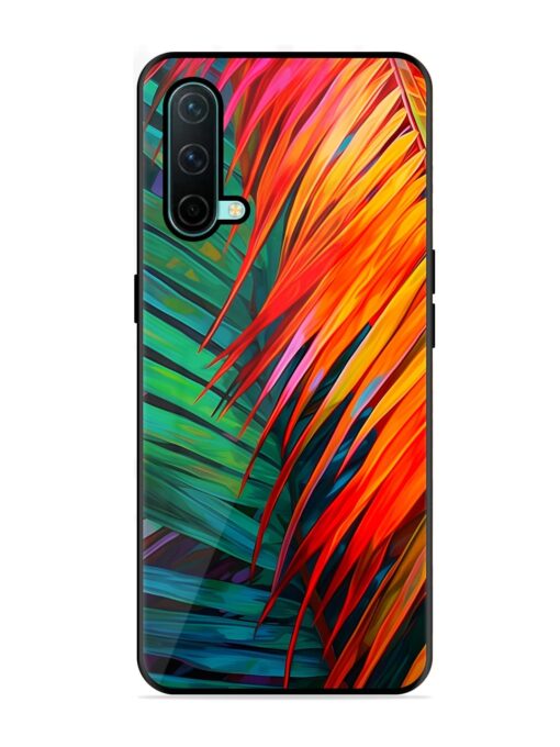 Painted Tropical Leaves Glossy Metal Phone Cover for Oneplus Nord Ce (5G)