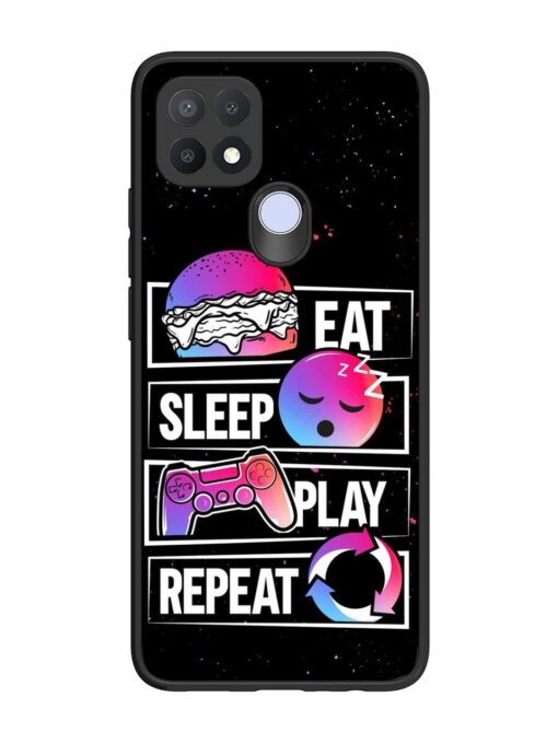 Eat Sleep Play Repeat Glossy Metal Phone Cover for Oppo A15