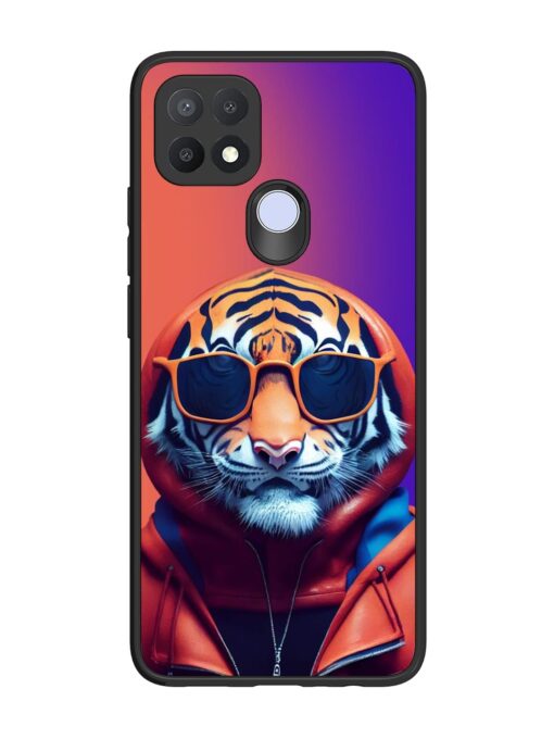 Tiger Animation Glossy Metal Phone Cover for Oppo A15 Zapvi