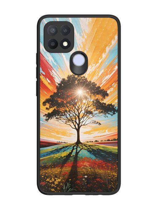 Abstract Tree Colorful Art Glossy Metal Phone Cover for Oppo A15 Zapvi