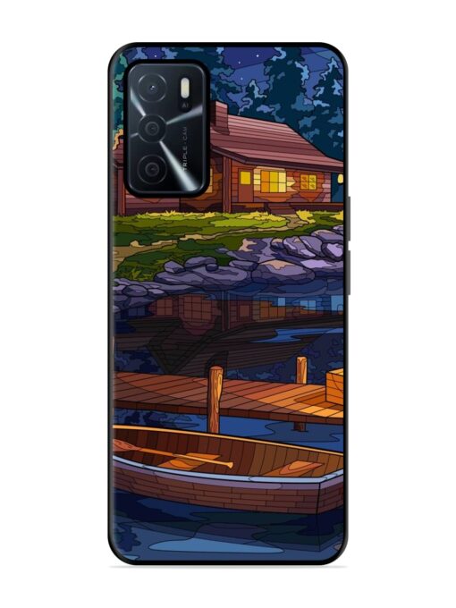 Village Night Scene Glossy Metal Phone Cover for Oppo A16 Zapvi