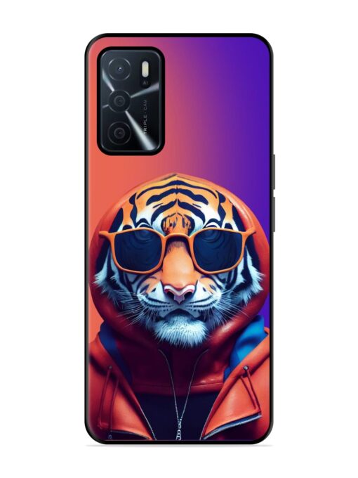 Tiger Animation Glossy Metal Phone Cover for Oppo A16 Zapvi