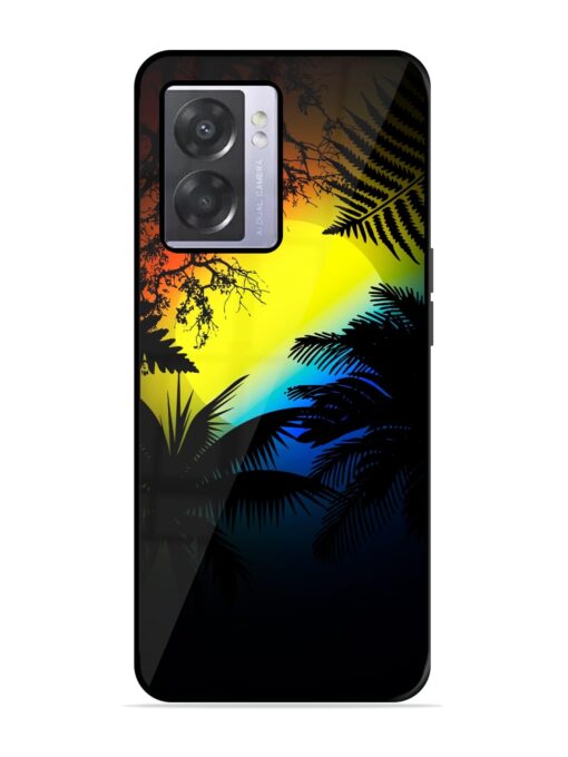 Colorful Sunset With Palm Trees Glossy Metal Phone Cover for Oppo A57 (5G)