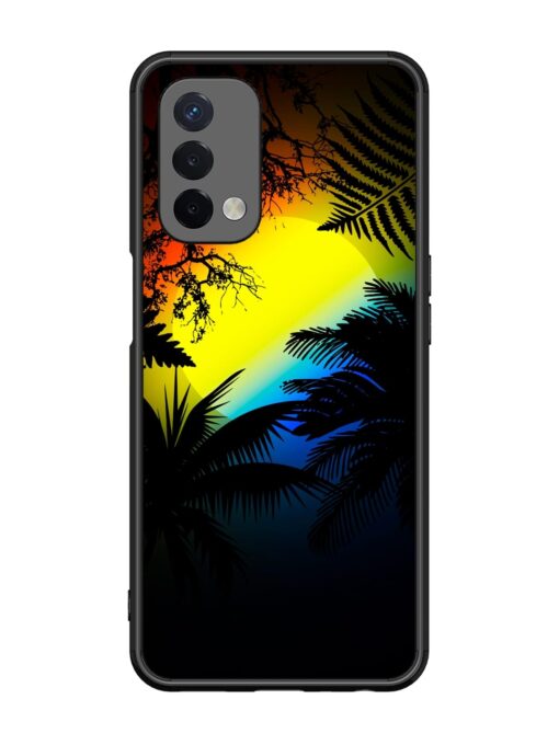 Colorful Sunset With Palm Trees Glossy Metal Phone Cover for Oppo A74 (5G)