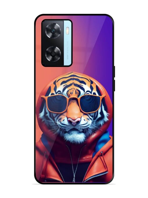 Tiger Animation Glossy Metal Phone Cover for Oppo A77 Zapvi