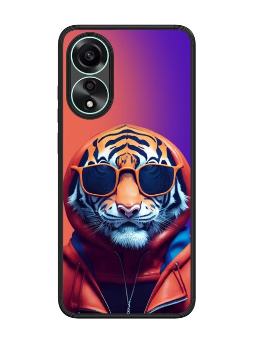 Tiger Animation Glossy Metal Phone Cover for Oppo A78 (4G)