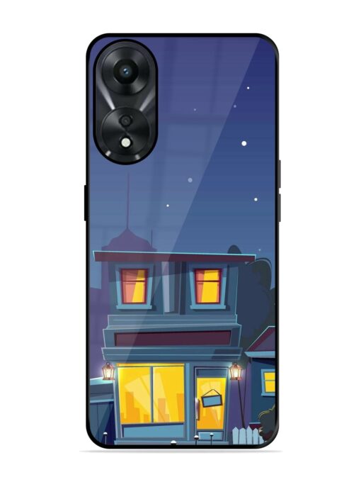 Vector Night House Glossy Metal Phone Cover for Oppo A78 (5G)