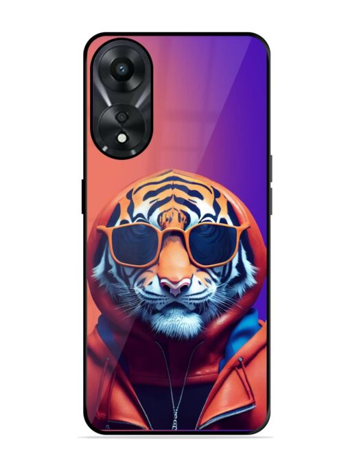 Tiger Animation Glossy Metal Phone Cover for Oppo A78 (5G)