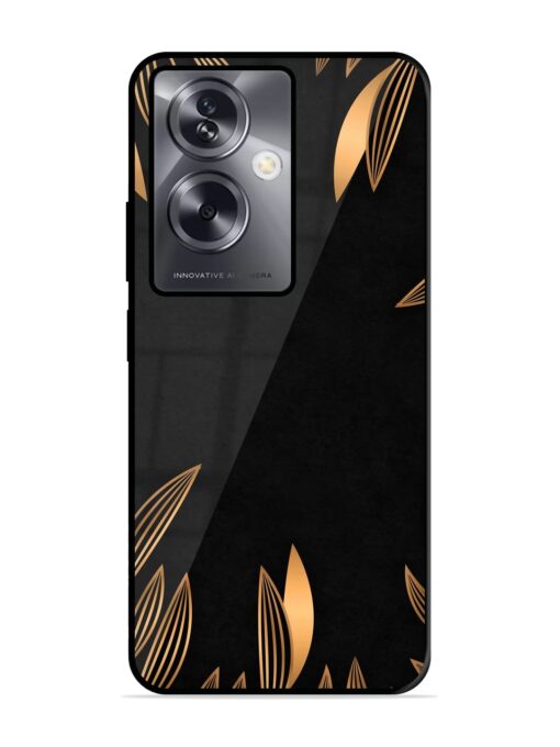 Golden Leaf Pattern Glossy Metal Phone Cover for Oppo A79 (5G)