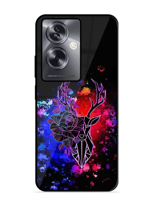 Floral Deer Art Glossy Metal Phone Cover for Oppo A79 (5G)