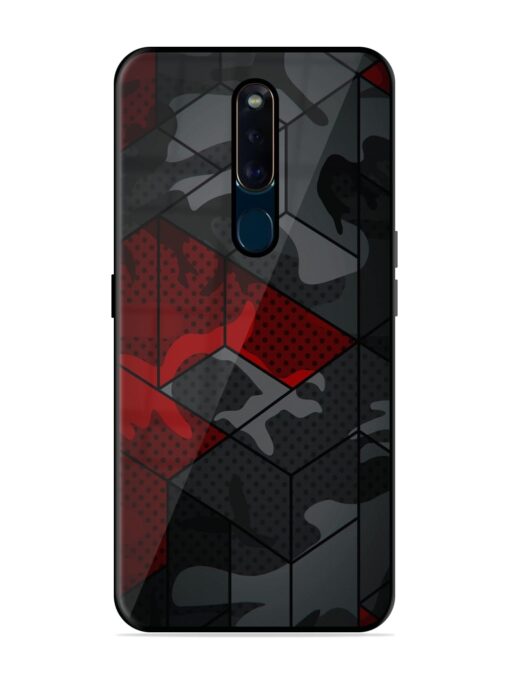 Red And Grey Pattern Glossy Metal Phone Cover for Oppo F11 Pro Zapvi