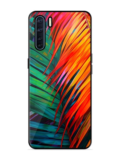 Painted Tropical Leaves Glossy Metal Phone Cover for Oppo F15 Zapvi