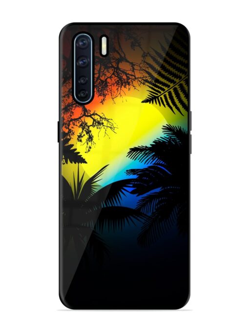 Colorful Sunset With Palm Trees Glossy Metal Phone Cover for Oppo F15 Zapvi