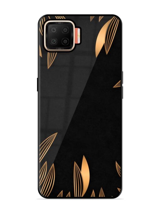 Golden Leaf Pattern Glossy Metal Phone Cover for Oppo F17 Zapvi