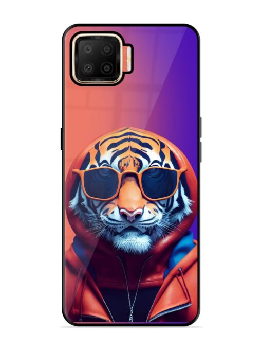 Tiger Animation Glossy Metal Phone Cover for Oppo F17 Zapvi