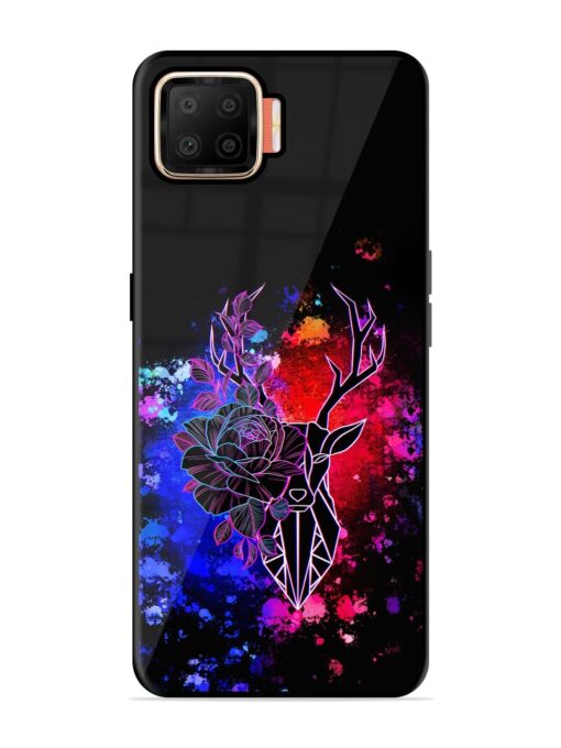 Floral Deer Art Glossy Metal Phone Cover for Oppo F17