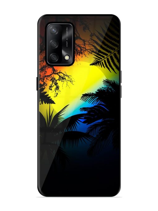 Colorful Sunset With Palm Trees Glossy Metal Phone Cover for Oppo F19 Zapvi