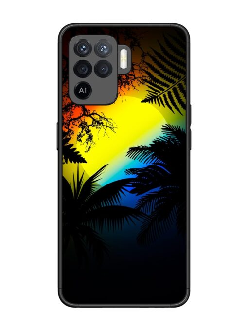 Colorful Sunset With Palm Trees Glossy Metal Phone Cover for Oppo F19 Pro