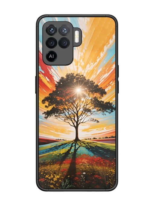 Abstract Tree Colorful Art Glossy Metal Phone Cover for Oppo F19 Pro Zapvi