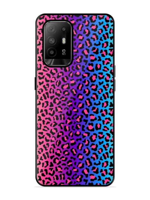 Colorful Leopard Seamless Glossy Metal Phone Cover for Oppo F19 Pro Plus