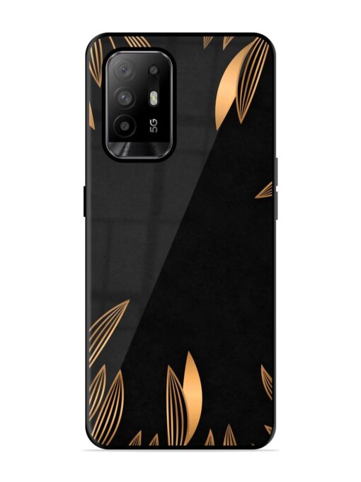 Golden Leaf Pattern Glossy Metal Phone Cover for Oppo F19 Pro Plus Zapvi