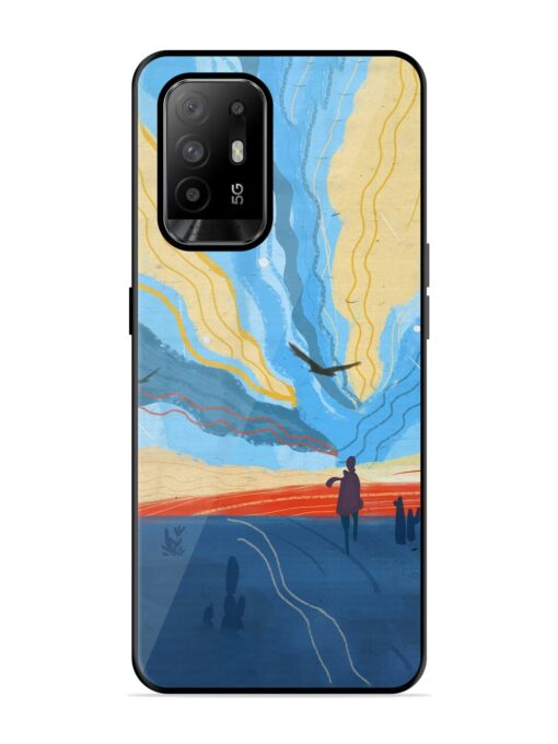 Minimal Abstract Landscape Glossy Metal Phone Cover for Oppo F19 Pro Plus Zapvi