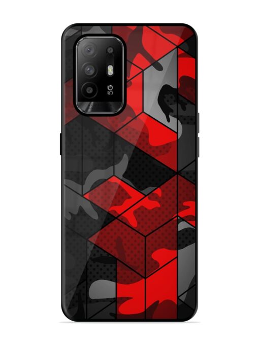 Royal Red Camouflage Pattern Glossy Metal Phone Cover for Oppo F19 Pro Plus Zapvi