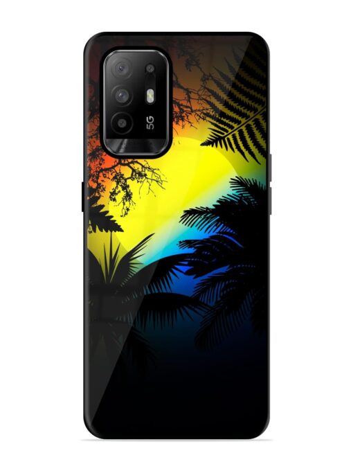 Colorful Sunset With Palm Trees Glossy Metal Phone Cover for Oppo F19 Pro Plus