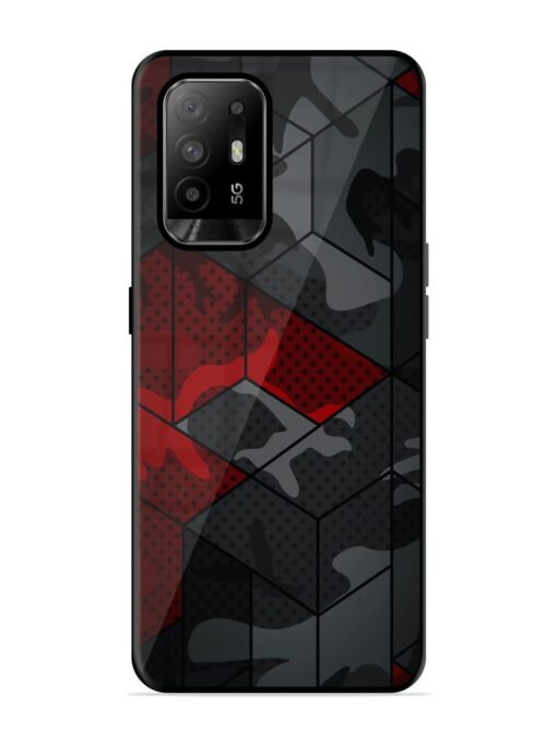 Red And Grey Pattern Glossy Metal Phone Cover for Oppo F19 Pro Plus